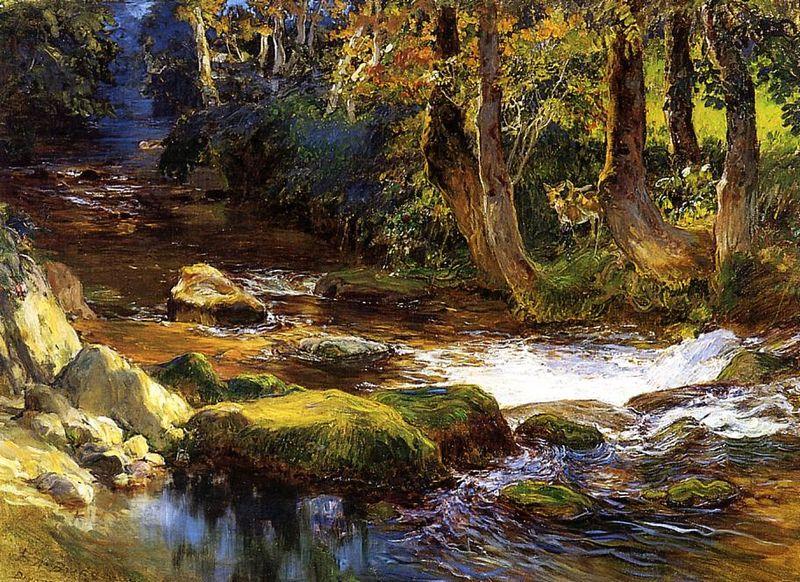 Frederick Arthur Bridgman River Landscape with Deer France oil painting art